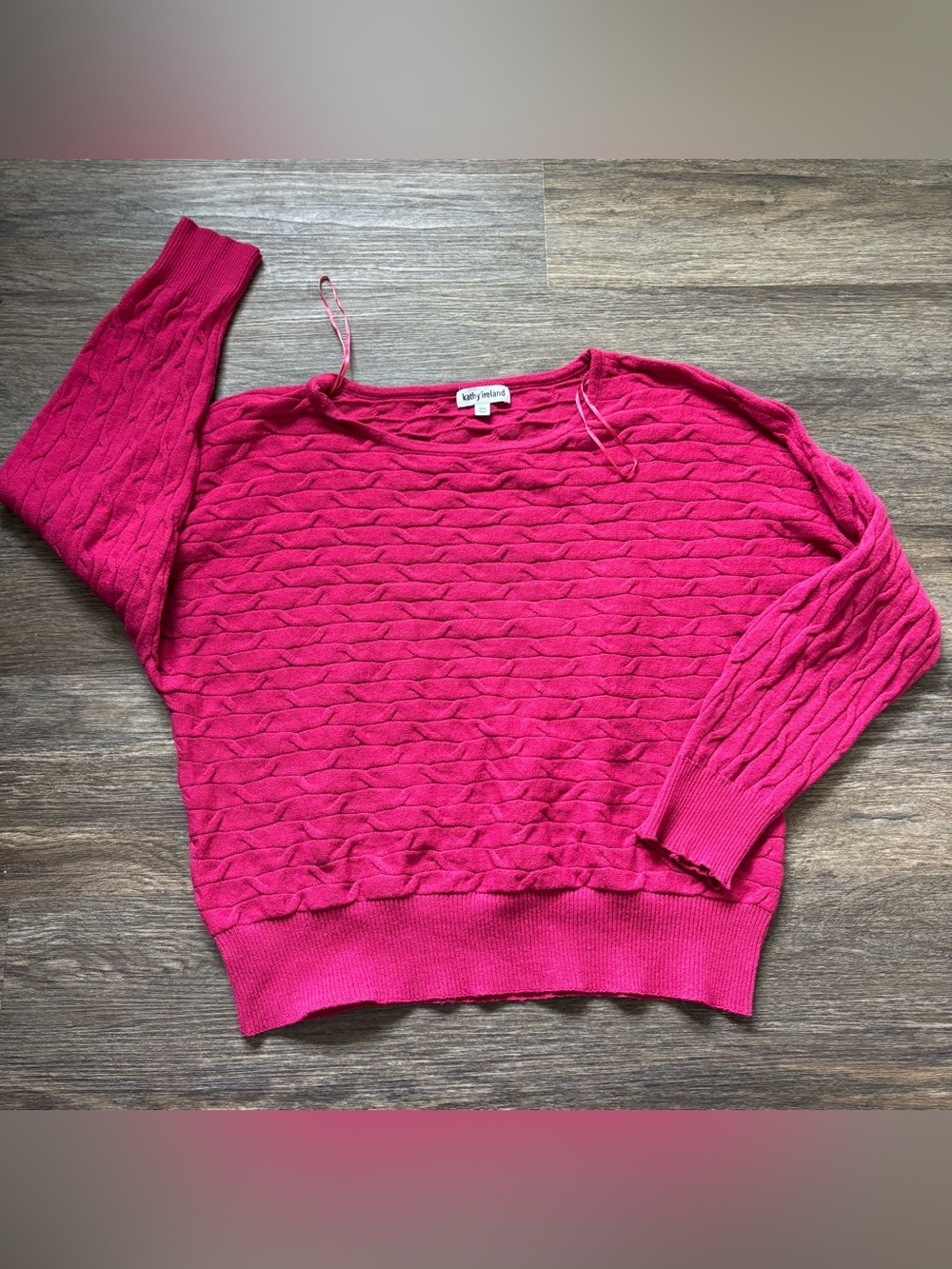 kathy ireland Bright Pink Cable Crewneck Sweater